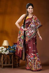 Maroon floral motif multicolor handcrafted kantha silk saree maroon silk saree adorned intricate 5