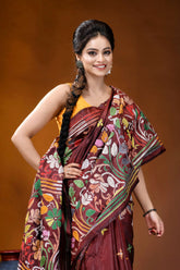 Maroon floral motif multicolor handcrafted kantha silk saree maroon silk saree intricate floral 2