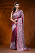 Maroon handcrafted silk kantha saree with lotus floral motif 1