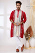 Maroon white multithread work hand embroidered kantha stitch mens kurta red intricate multicolored 1
