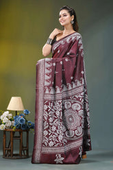 Maroon white thread handcrafted paisley silk kantha saree maroon silk saree intricate white 3