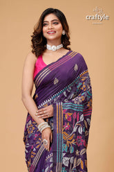 Martinique Purple Multithread Floral Silk Kantha Saree - Craftyle