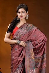 Mauve geometric design silk lambani embroidery saree - handmade maroon silk saree intricate geometric 2