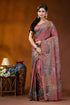 Mauve geometric design silk lambani embroidery saree - handmade woman wears maroon silk saree 1