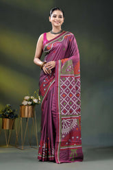 Mauve kutch embroidery silk saree with handcrafted geometric motifs 1
