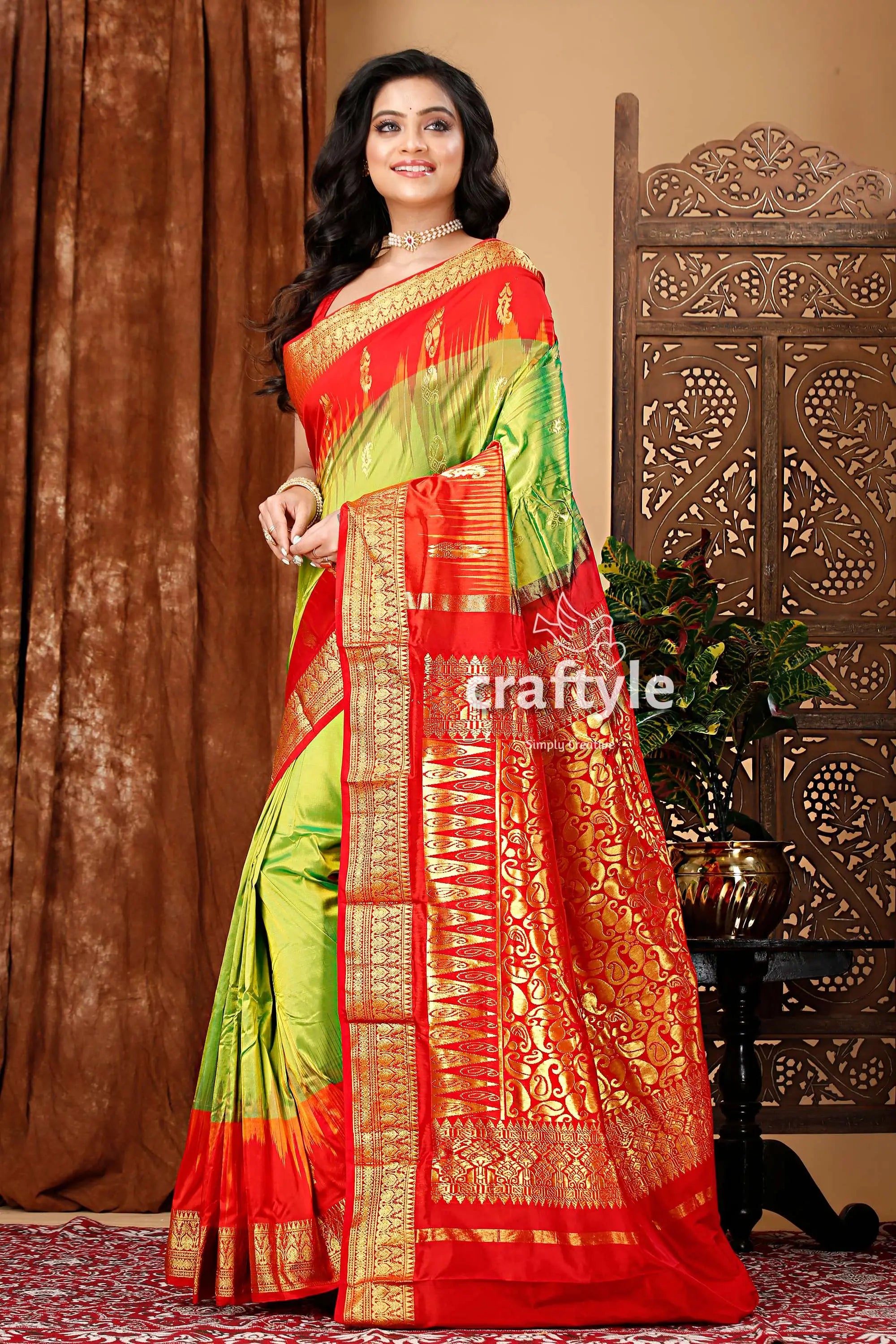 May green and red kanjivaram silk saree elegant red green saree 3