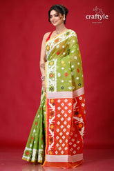 May Green Intricate Jamdani Saree-Craftyle