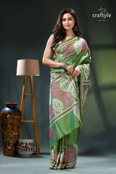May green multi-thread designer gujrati stitch silk saree green pink floral saree satin 4