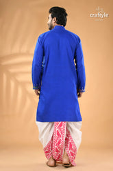 Medium blue kantha stitch cotton panjabi for men men’s royal kurta white 6