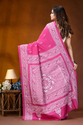 Medium pink paisley design handcrafted kantha embroidery silk saree vibrant fuchsia pink saree intricate 5