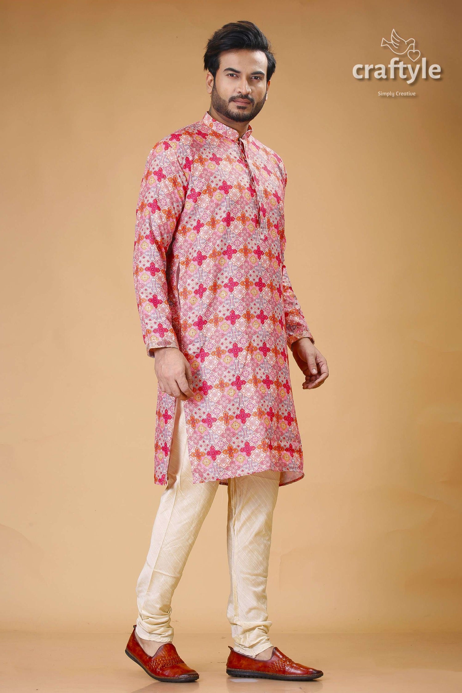 Mens Embroidered Kurta with Multicolor Sequin Embellishments - Craftyle