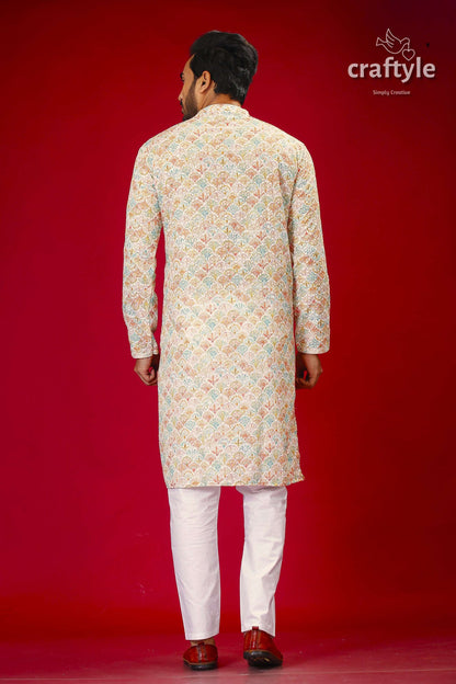 Mens Embroidered Kurta with Multicolor Sequin Embellishments - Craftyle