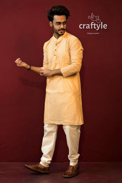 Mens Traditional Kurta Pajama - Buttermilk Beige - Craftyle