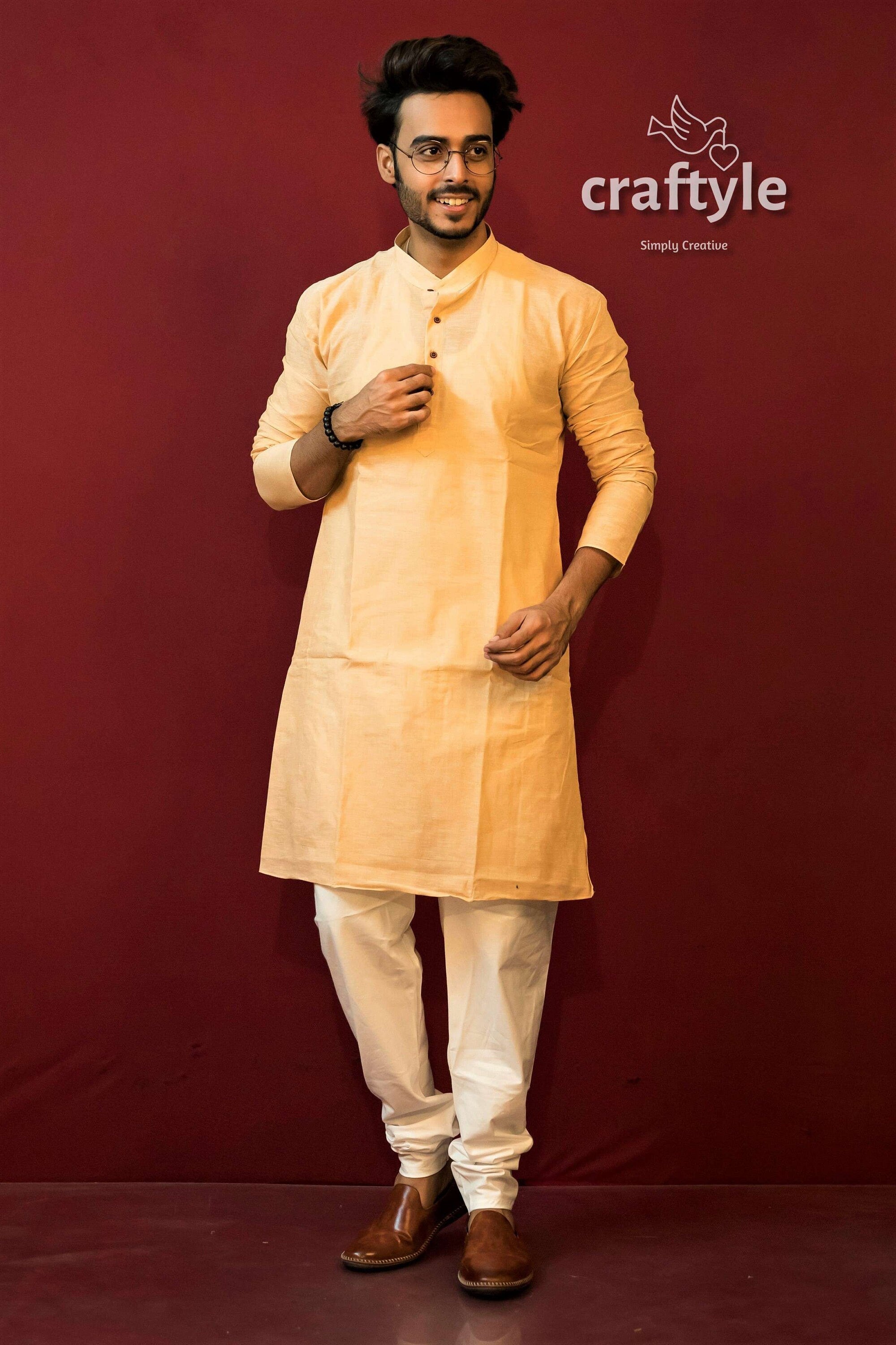 Mens Traditional Kurta Pajama - Buttermilk Beige - Craftyle