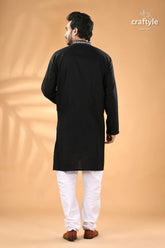 Metal black and white kantha work cotton ethnic punjabi for men men’s black embroidered kurta white 6