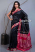 Metal black semi silk bomkai saree with blouse piece black saree pink gold border 1