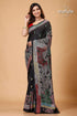 Metal Black Tulip Motif Kantha Silk Saree - Reverse Stitch-Craftyle