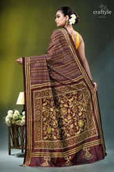 Metallic copper floral motif silk kantha stitch saree maroon gold patterned silk saree 5