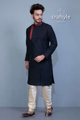 Midnight Black Ethnic Kurta - Embroidered Mens Party Wear - Craftyle