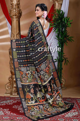 Midnight black kantha embroidery silk saree black saree colorful floral geometric 3