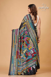 Midnight Black Multithread Silk Kantha Saree - Craftyle