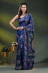 Midnight blue bird motif hand embroidered multicolor kantha silk saree 1