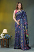 Midnight blue floral design silk kantha saree navy blue saree adorned vibrant 1