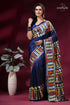Midnight blue multi-thread hand kantha embroidery silk saree navy blue saree vibrant geometric 1