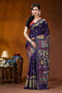 Midnight purple floral silk kantha stitch saree with geometric design richly embroidered purple saree intricate 1