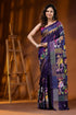 Midnight purple multi-thread fish motif hand embroidered silk kantha saree 1