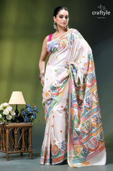 Milky white multithread kutch embroidery handmade silk saree white silk saree adorned vibrant 4