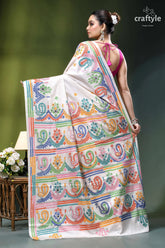 Milky white multithread kutch embroidery handmade silk saree vibrant intricately embroidered white saree 5