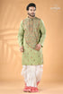 Mint green hand kantha stitched cotton kurta reverse stitch men’s light green embroidered kurta 1