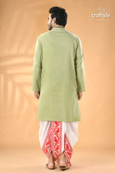 Mint green hand kantha stitched cotton kurta reverse stitch men’s light green kurta white 8