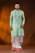 Mint green pure cotton jamdani kurta for men with geometric motifs 1