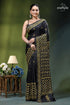 Mirror detailing black silk saree with yellow thread gujrati stitch black silk saree intricate gold 1