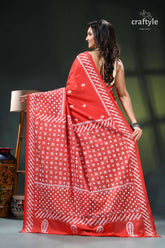 Mirror work lava red silk saree with intricate kutch embroidery red white bandhani saree intricate 5