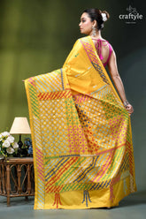 Mirror work vivid yellow multicolor hand kutch embroidery silk saree vibrant yellow saree intricate multicolored 5