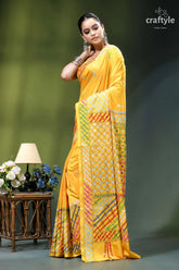 Mirror work vivid yellow multicolor hand kutch embroidery silk saree vibrant yellow silk saree intricate 3