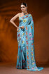 Moonstone blue silk kantha saree with hand embroidery floral design 1