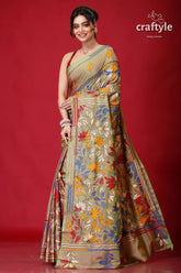 Moss Green Dual Tone Exclusive Kantha Silk Saree-Craftyle