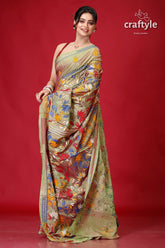 Moss Green Dual Tone Exclusive Kantha Silk Saree-Craftyle