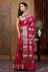Mulberry zari work mangalgiri silk saree - elegant indian wedding attire maroon silk saree intricate border 3