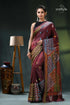 Multi-thread gujrati stitch copper rust silk saree with mirror work maroon saree intricate batik design 1