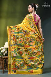 Multi-thread hand embroidered corn yellow kantha silk saree vibrant yellow silk saree adorned 5