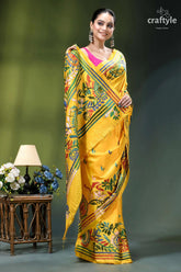 Multi-thread hand embroidered corn yellow kantha silk saree vibrant yellow silk saree adorned 4
