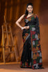 Multi-thread hand embroidered pitch black silk kutch embroidery saree 1