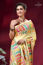 Multi-thread hand kantha embroidery silk saree - peach yellow vibrant yellow silk saree adorned 2