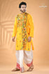 Multi-thread work golden yellow kantha cotton punjabi for men traditional men’s kurta colorful 1