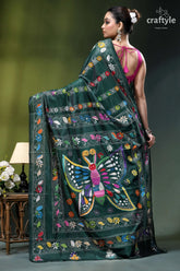 Multicolor butterfly design gable green silk kantha work saree deep green silk saree adorned 6